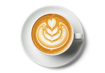 Artfully crafted latte with intricate foam design, a delightful coffee break indulgence