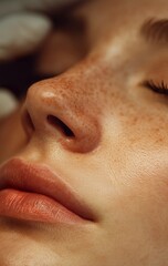 Close-up of Beautiful Freckled Face with Smooth Skin