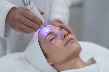 Naklejka premium Facial Treatment with Light Therapy in Spa Setting
