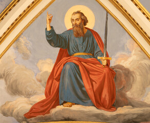 CAVA DE TIRRENI, ITALY - OCTOBER 7, 2025: The ceiling fresco of St. Paul the apostle in the church...