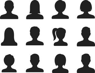Human head silhouettes, diverse avatars, hairstyle icons, gender neutral profiles, identity design, vector illustration, user interface, flat vector illustration