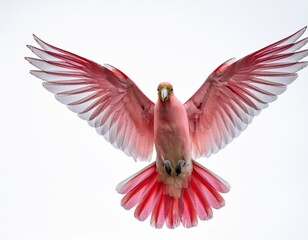 Obraz premium pink bird flying with wide open wings on white background