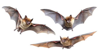 3 different bats, flying