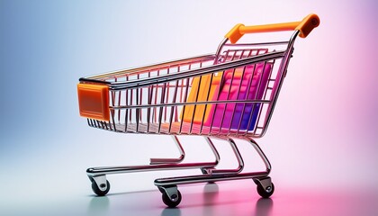 empty shopping cart with vibrant gradient colors on white background