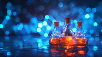 3d illustration of laboratory science and chemistry concepts on a striking blue background