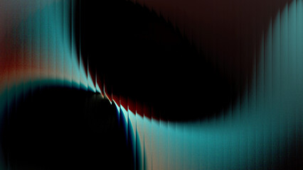 Abstract intersecting gradient arcs &mdash; teal and orange light waves on black