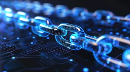 3d rendering of blockchain concept featuring a chain of digital code and innovative technology