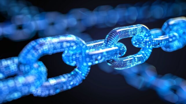 3d rendered visual representation of the blockchain concept featuring a chain of digital code