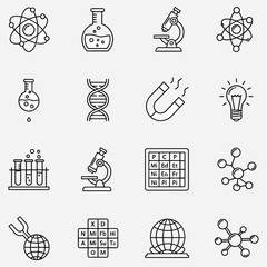 Science and laboratory thin line icons set for experiment and scientific research