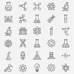 Outline Science Icons Set Chemistry, Biology, Physics and Lab Elements