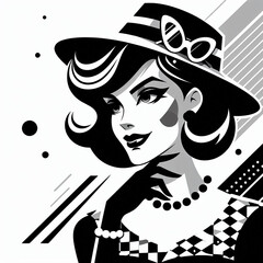 fashion model in retro style, fashion model in retro style dress, retro woman with retro hairstyle, retro woman with retro style, retro girl with retro style, girl in a hat, girl in a black dress