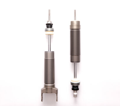 Pair of Custom Racing Shock Absorbers on White Background