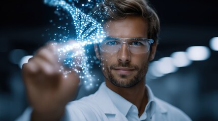 A Scientist is Engaged in the Process of Creating a Digital DNA Structure in the Laboratory