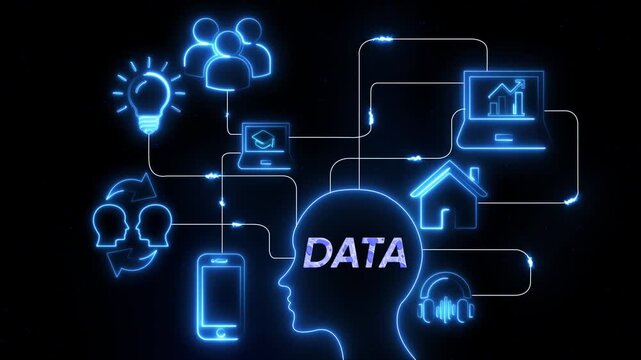 Digital brain processing information network connections data analysis technology concept glowing - Powered by Adobe