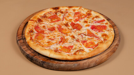 Delicious pizza on tray isolated
