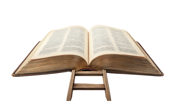 Ladder leading up into a floating open book symbolizing knowledge, imagination, and learning journey isolated on transparent background PNG