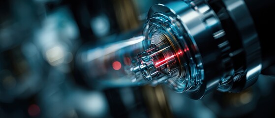 Futuristic engine component with red light, showcasing advanced technology and engineering design in a hightech industrial setting Concept of innovation, precision, and power