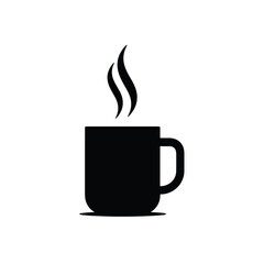 Black steaming mug on white background representing Fall Icons and Autumn sale  