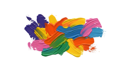 Colorful brush strokes on white canvas isolated on PNG background.