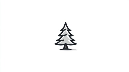 Minimalist black and white pine tree illustration on a clean white background