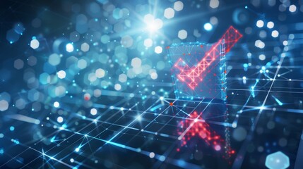 3d render of check mark on abstract blue background for quality control and compliance concept