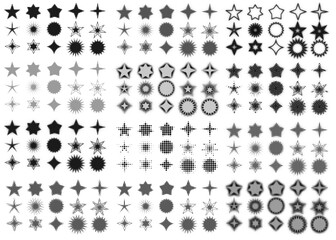 Halftone Star Symbols, Fully Editable Vector of Starburst in Halftone Pattern, Multiple Patterns of Stars