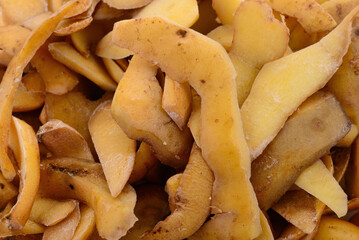 Potato peels close-up background texture