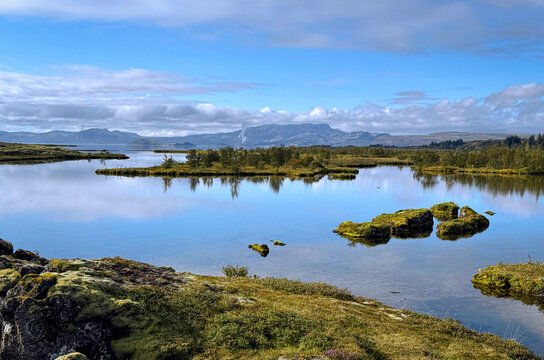 Aerial View of Silfra Fissure and Crystal Clear Water in &THORN;ingvellir National Park, Iceland