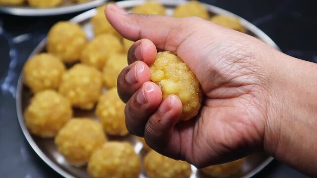 Boondi Ladoo Recipe Video Indian Sweet Making Process Diwali Mithai Cooking Tutorial Traditional Dessert Step-by-Step