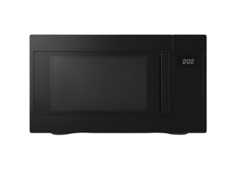Black microwave oven with display, isolated on transparent background