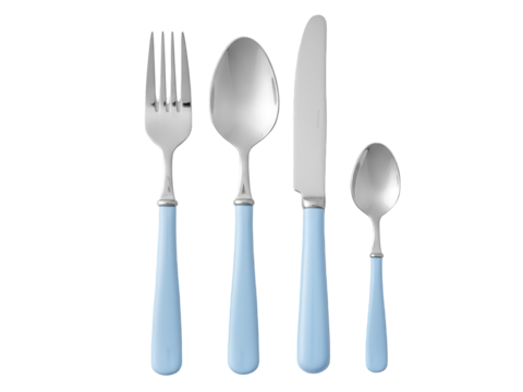 Set of blue-handled cutlery, isolated on transparent background