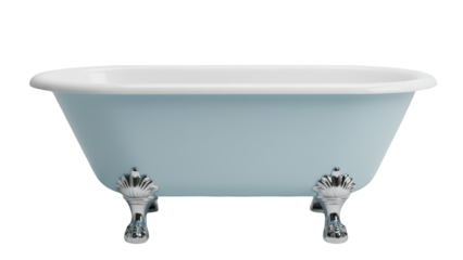Light blue clawfoot bathtub, isolated on transparent background