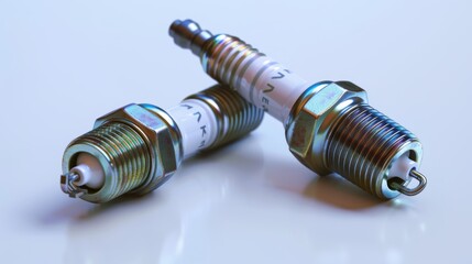 New spark plugs isolated on a white background for automotive maintenance and repair
