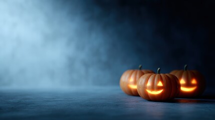 halloween pumpkins glowing at night, spooky mood