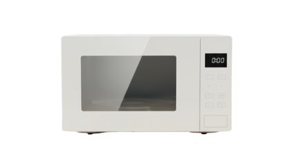 White microwave oven with digital display, isolated on transparent background