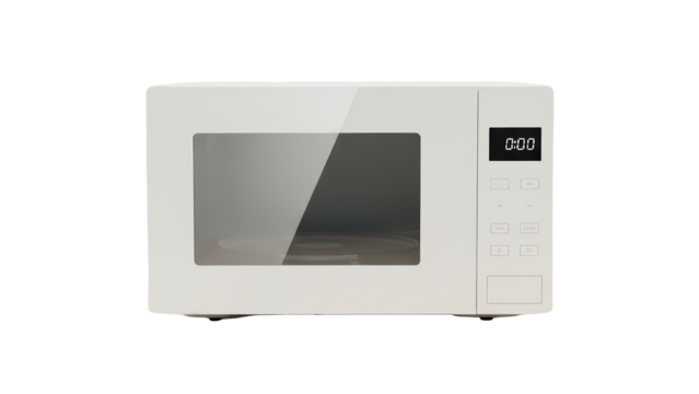 White microwave oven with digital display, isolated on transparent background