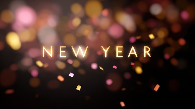 new year celebration banner with confetti and glowing text