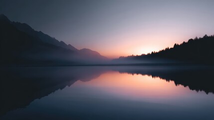 Fototapeta premium calm mountain lake reflecting sunrise, dream and success visualization