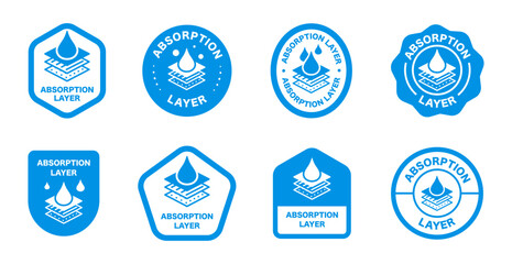 Blue absorption layer icons set featuring water drop and layered design
