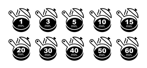Kitchen timer icons showing cooking times from 1 to 60 minutes