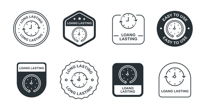 Set of long lasting icons with clocks and timers in various designs.