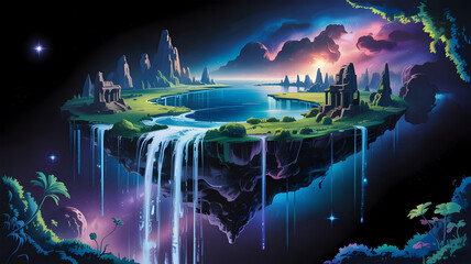 Dreamlike floating islands with waterfalls and ethereal cloudscapes celestial fantasy landscape