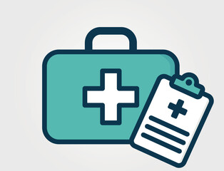 Medical case and patient report card. Healthcare and medical symbol. Isolated vector color image. Hand drawn original illustration.