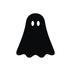 ghost, black, white background, icon, illustration, cartoon, simple, flat, design, isolated, spooky, halloween, spirit, phantom, apparition, eerie, creepy, monster, boo, trick or treat, silhouette, mi