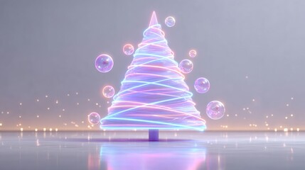 Colorful glowing Christmas tree design with bubbles and lights creates a festive atmosphere