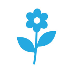 flower, blue, icon, symbol, nature, bloom, petal, stem, leaf, plant, flora, spring, summer, garden, organic, botanical, design, element, isolated, white background, simple, flat, silhouette, graphic d