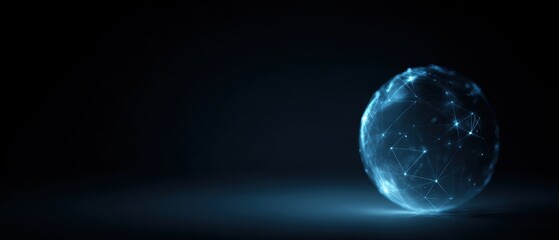 blockchain globe glowing in dark, decentralized finance background
