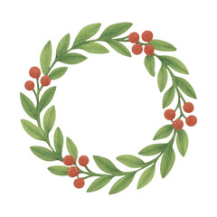 PNG Festive wreath with red berries.