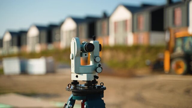 Surveyor theodolite equipment at a residential construction site
