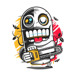 Spooky halloween scene with friendly ghost zombie and jack o lantern under a full moon